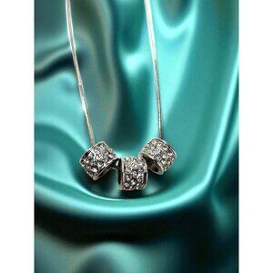 Vintage Elegant Sterling Silver Necklace With Three Sparkling Rhinestone Beads